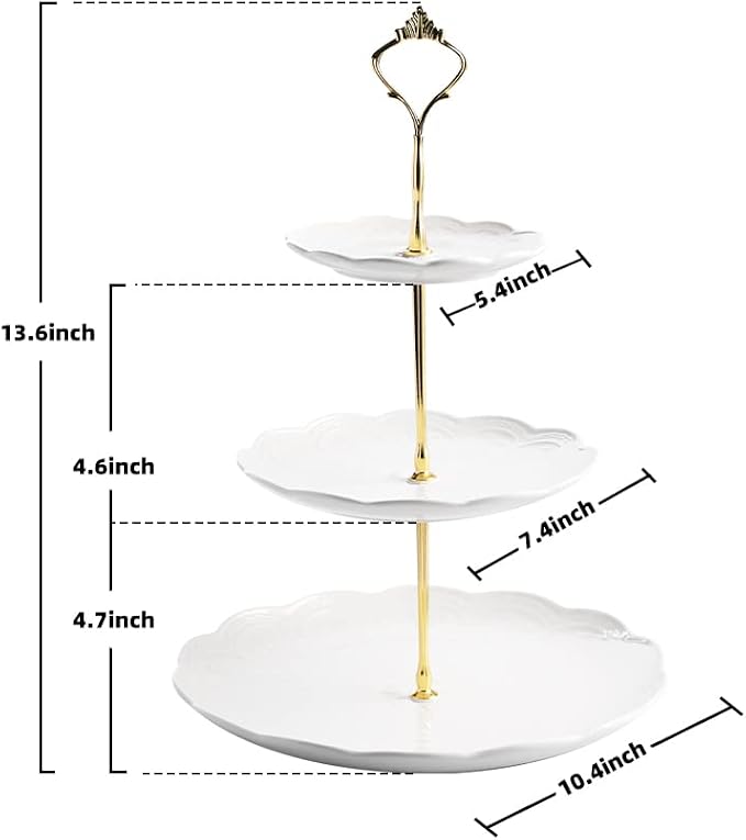 Sweejar 3 Tier Ceramic Cake Stand Wedding, Dessert Cupcake Stand for Tea Party Serving Platter(Rose Pink)
