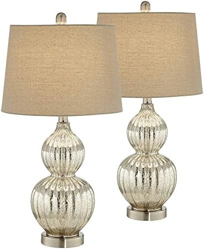 Lili 25" High Table Lamps Set of 2 Silver Fluted Mercury Glass Brushed
