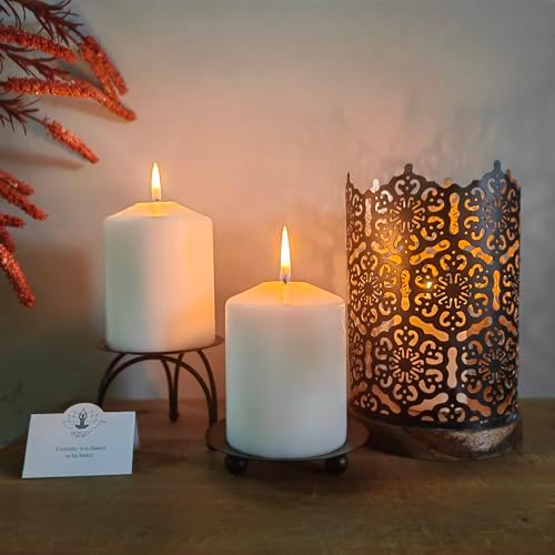 Hosley Set of 2 Black Iron Pillar Candle Holder Plates, 4-Inch Round Decorative Trays for Pillar Candles, Home Décor, Weddings & Special Occasions
