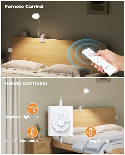 Glocusent 5W Desk Lamp with Remote, 3 Colors & 5 Brightness Reading Lights