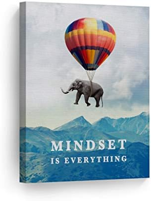 Smile Art Design Mindset is Everything Quote Elephant with Balloon Motivational Wall Art Canvas Print Inspirational Wall Art Entrepreneur Quote Office Living Room Decor Gift Ready to Hang 22x15