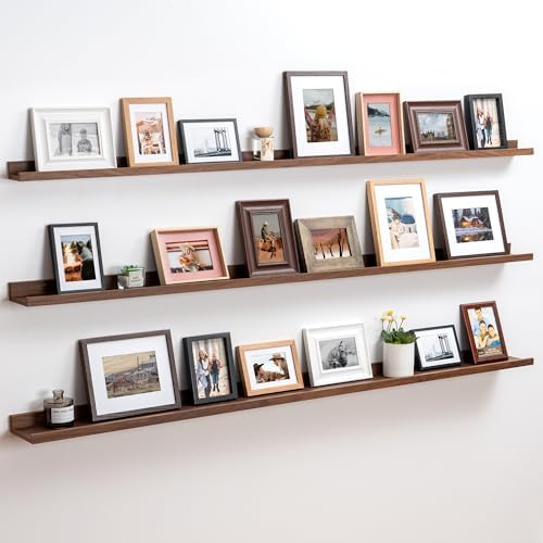 Axeman Picture Ledge Shelf, 72 Inch Walnut Floating Shelves Set of 3