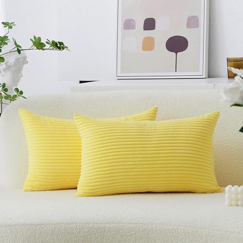 Home Brilliant Yellow Pillow Covers 12x20 Lumbar Pillows Summer Decoration Supersoft Striped Decorative Pillow Cases for Couch Bench Sofa Decor, 12 x 20 inch, Sundress