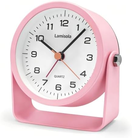 Lamisola 3.5 Inch Small Desk Battery Clock, Pink Alarm Clock for Girls