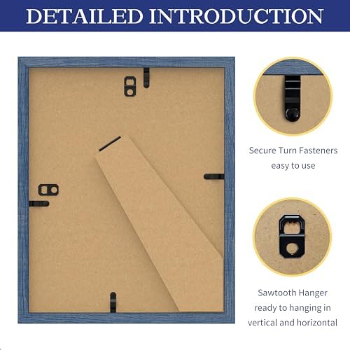 An&He 8x10 Picture Frame, Modern Wood-Grain Photo Frame with Tempered Glass for Vertical/Horizontal Display – Blue Wood