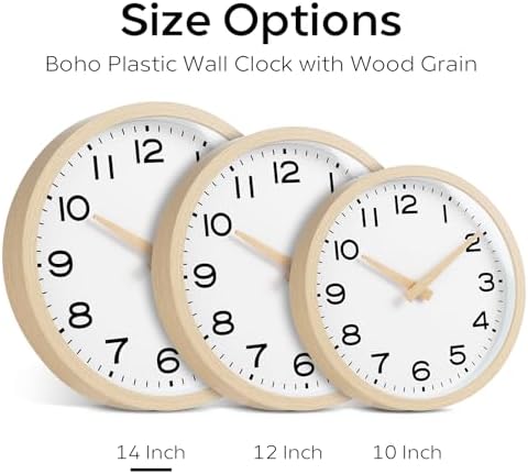 AKCISOT 14 Inch Wall Clock, Silent Battery Operated Analog Clock, Natural | Classroom | Office | Kitchen | Living Room | Garage | Shop | Large Size | Easy-to-read numbers