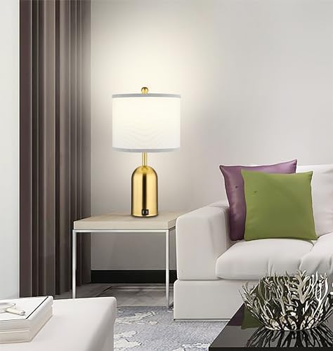 Ldeco Touch Dimmer Table Lamp for Bedroom,Bedside Lamp with USB Port Elegant Nightstand Lamp with Fabric Shade,Gold Modern Desk Lamp for Living Room,Office,Bulb incl. (Modern)