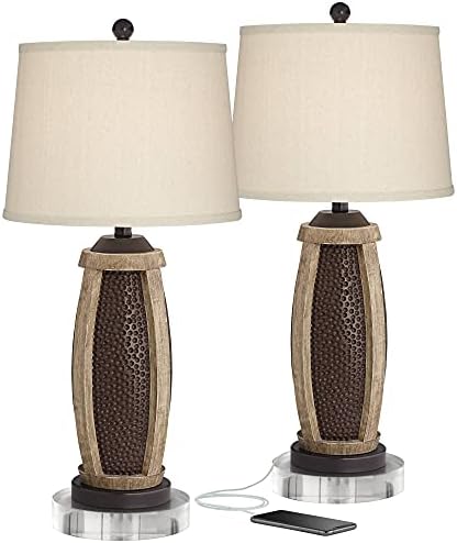 Parker 28 1/2" Tall Table Lamp USB Bronze Brown + Round + Acrylic Risers