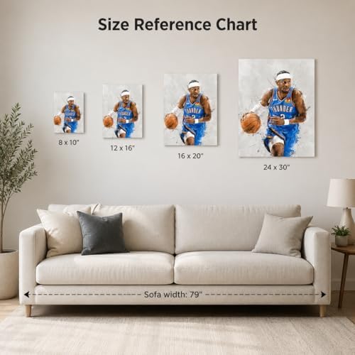 Shai Gilgeous-Alexander Basketball Canvas Wall Art, Sports Player Poster | Abstract splash ink athletic artwork, motivational sports wall decor for teen boys room, bedroom, living room, gym or office