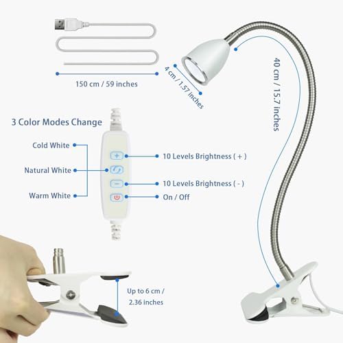 LALISU Desk lamp Eye-Caring Table Lamps, 360°Rotation LED Desk Clip Lamp