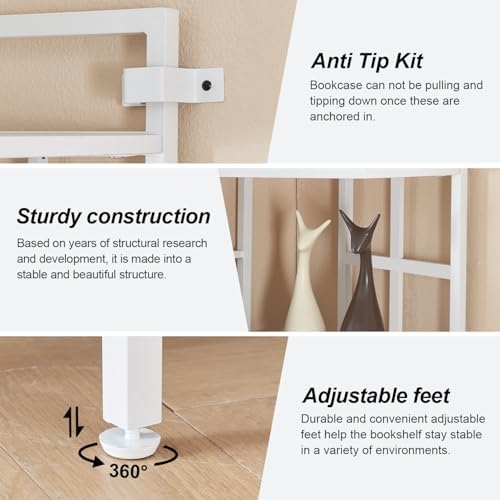 HOMISSUE Corner Shelf, 6 Tier Tall Narrow Bookshelf 76.9", Industrial Corner Bookcase with Storage for Home Office Living Room and Bedroom, White