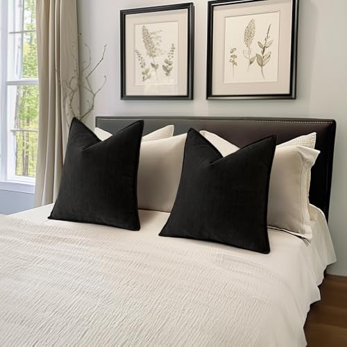 MIULEE Pack of 2 Black Euro Shams Chenille Pillow Covers 22x22 Inch