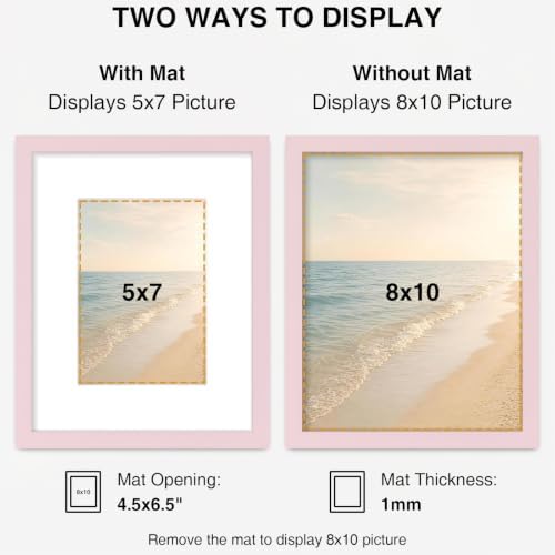 Vittanly 8x10 Picture Frames Set of 5, Wall or Tabletop Display, Pale Pink