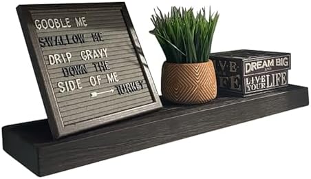 Joel’s Antiques 30 Inch Wooden Floating Shelves for Wall - 30x6x2 in - Made of Natural Wood - Short Heavy Duty Rustic Wall Shelves for Bedroom - Bathroom Shelf, Laundry Room Floating Storage - Black