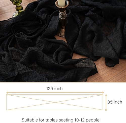 1Pcs Cheesecloth Table Runner Black 10FT Boho Gauze Cheese Cloth Table Runners 120 Inches Long Rustic Sheer for Centerpiece Home Party Christmas Wedding Baby Shower Spring Easter Decor