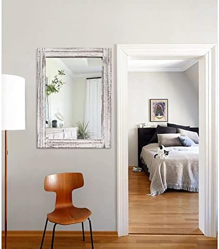 AAZZKANG Large Wall Mirror Rustic Wood Framed Hanging Mirrors Rectangle | 26"x18" Decorative Farmhouse Bedroom Bathroom Living Room Dressing Room Home Entryway