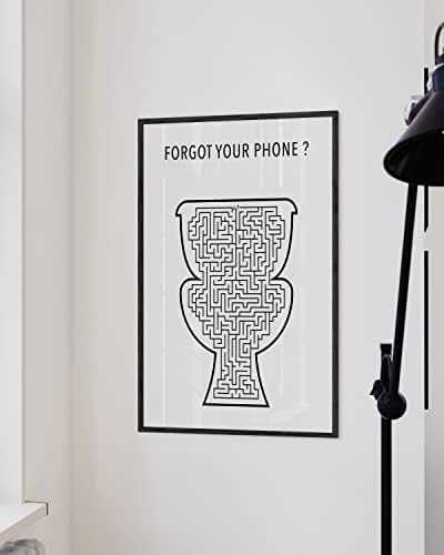 HAUS AND HUES Funny Bathroom Decor – Toilet Maze Wall Art, Humorous Bathroom Poster, Fun and Unique Restroom Sign for Home (24x36, Black Frame)