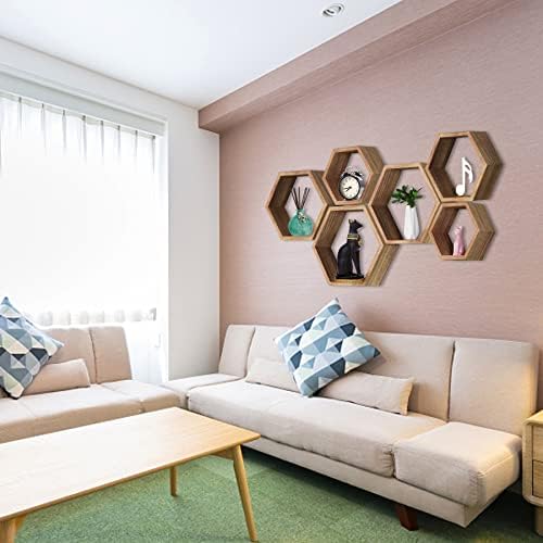 Hexagon Shelves,Floating Wall Shelf,Honeycomb Octagon Cube Shelves Wood