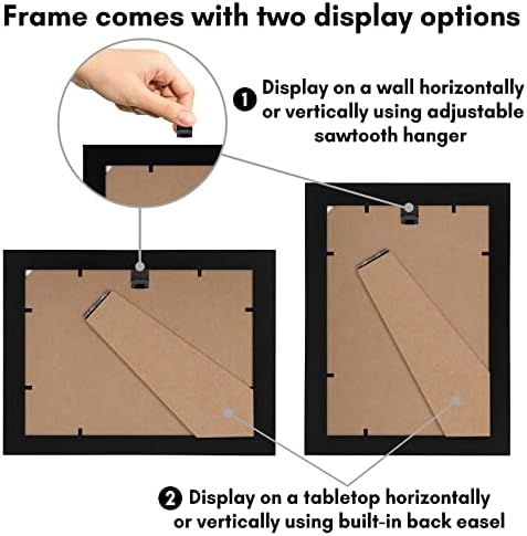 Americanflat 5x7 Picture Frame with Shatter-Resistant Glass - Set of 2 - Use as 4x6 Frame with Mat or Display 5x7 Photo Without Mat - Signature Collection - Picture Frames for Tabletop or Wall - Black