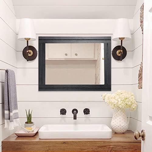 AAZZKANG Wood Framed Mirror Rectangular Mirrors for Wall Black Large 26"x18" Decorative for Bedroom Living Room Bathroom Home Entyway Hanging
