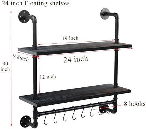 Industrial Pipe Bathroom Shelves Shelving 24" Black Floating Shelves