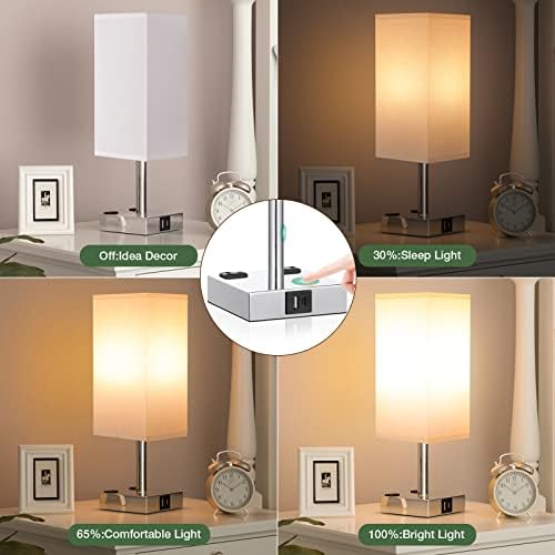 Touch Table Lamps Set of 2 for Bedroom - Dimmable, USB C+A, 2 AC Outlets