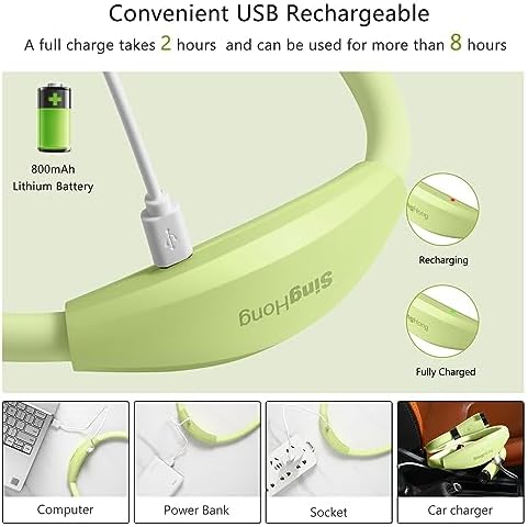Neck Book Light LED Reading Lamp USB-C Rechargeable, Hands Free, 4 LED Bulbs, 4 Adjustable Brightness, for Reading in Bed or Reading in Car (Green)