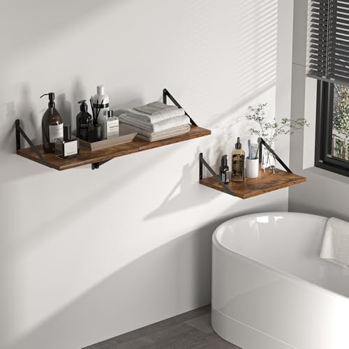 Heimlove 16W x 12D Deep Floating Shelves Set of 2 Rustic Brown