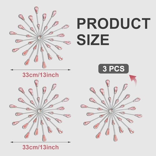 ZEXUIRU 3 Set Silver Starburst Wall Art for Home Decor Metal Bling Crystal Rhinestones Sunburst Wall Decor Sparkling Rhinestone Art Accent Silver - 13in