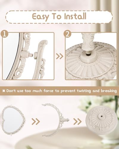 XPXKJ 7 Inch Vintage Heart Mirror - Elegant Desk Makeup Mirror with Double Sided 360 Degree Rotation Vanity Mirror for Coquette Room Decor