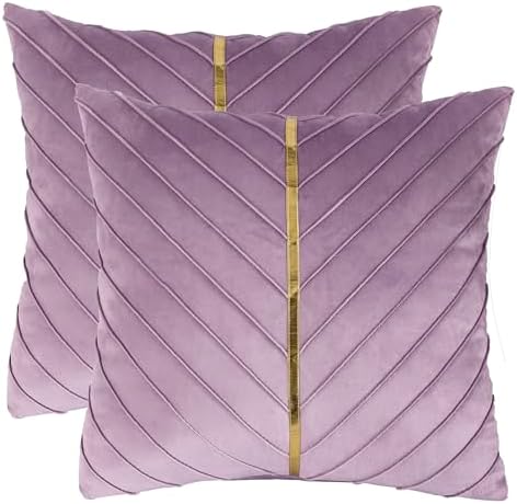 Velvet Throw Pillow Covers 24x24 inch Pack of 2 Gold Decor Purple