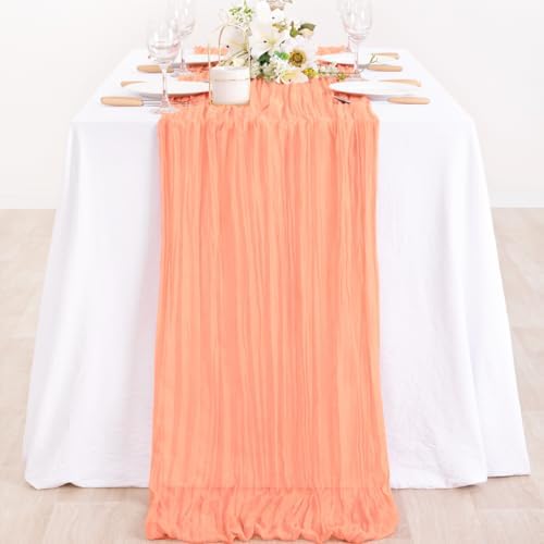 2 Pack Peach Pink Cheesecloth Table Runner 10ft Coral Sheer Gauze Decor