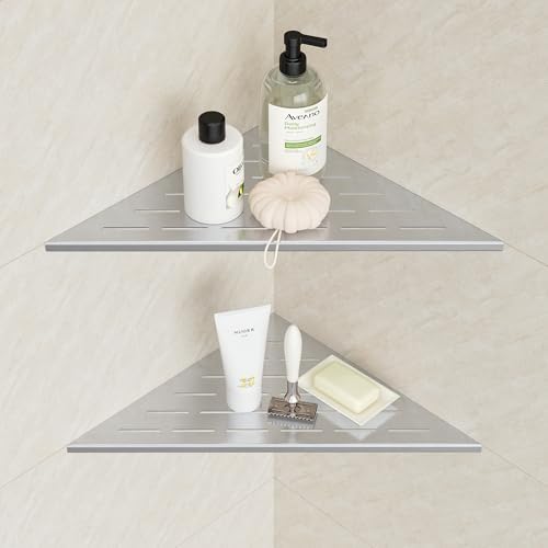 Neodrain 12 Inch Brushed Corner Wall Shelf for Tile Wall Insert, Set of 2