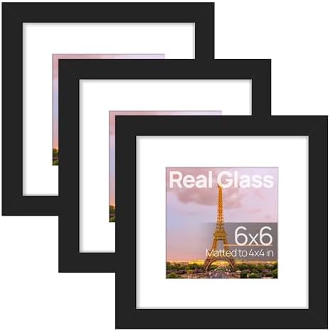 upsimples 6x6 Picture Frame, Gallery Glass Photo Frames Set of 3, Black