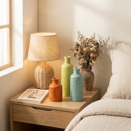 Vintage Ceramic Flower Vase Set of 3, Rustic Farmhouse Vase for Home Decor, Distressed Decorative Vase for Table Entryway Mantel Centerpiece Living Room Bathroom Bedroom (Multicolor)