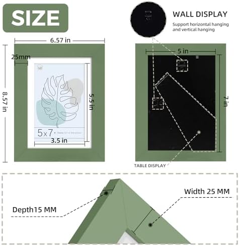 Muzilife Green 5x7 Wood Picture Frame with Mat, Real Glass Cover, 4 Pack