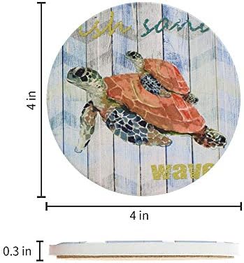 Absorbent Coasters Set of 4 - Ocean Theme Sea Turtle Coaster for Drinks with Vibrant Colors and Cork Backing (sea Turtle)…