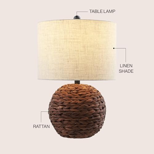 JONATHAN Y Camilo Coastal Woven Rattan Globe Table Lamp 21.5", Dark Brown