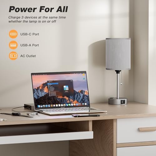 Small Bedside Table Lamp for Bedroom, Desk Lamp with USB Ports for Dorm