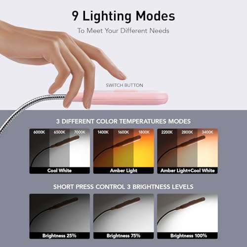 VAVOFO Rechargeable Book Light, Blue Light Blocking, Amber 1600K Clip On Reading Light, Eye Care 7 LEDs Kids Book Light for Reading in Bed with Power Indicator for Bookworms (Pink)