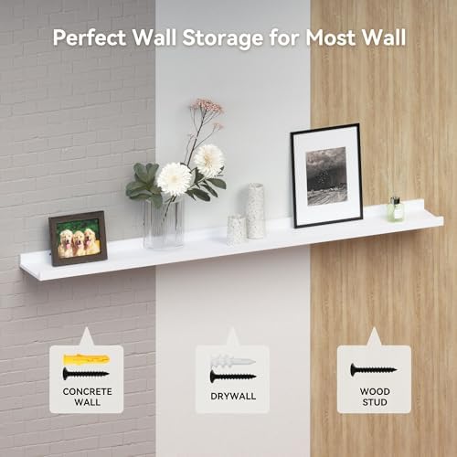 Boswillon Floating Shelves Set of 2, Long Wall Shelf with Lip, 56in, White