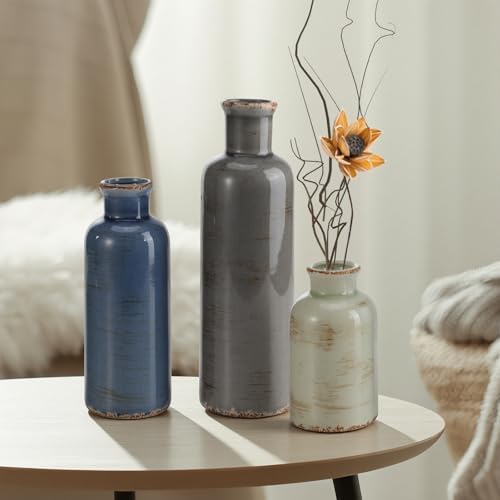 Small Ceramic Vase Set of 3, Boho Modern Flower Vase Room Decor, Farmhouse Decor, Vases for Your Kitchen, Bathroom, Bedroom, Living Room, Office&Shelf Centerpiece Table Decorations