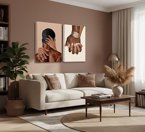 UHVBBCO 2 Pcs Afro Black Couple Canvas Wall Art | African American Women Men Black Love Pictures Wall Decor Black Girl Poster Print Artwork for Bedroom Living Room Bathroom