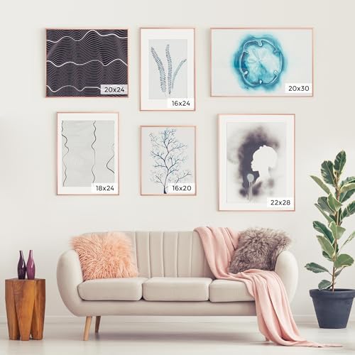 16x20 Metal Picture Frame with 11x14 Mat, Brushed Aluminum Finish, Tempered Glass Front, and Attached Hanging Hardware - Versatile Wall Display Frames for Vertical or Horizontal Orientation(Gold, Pack