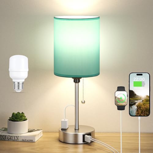 Small Bedside Table Lamp for Bedroom - Desk Lamp with USB Ports for Dorm