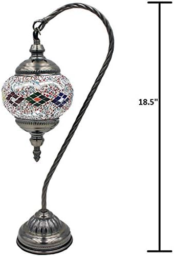 SILVERFEVER Handcrafted Mosaic Turkish Lamp Moroccan Glass Table Desk Bedside Light Bronze Base with E12 Bulb (Neutural Wave Lattern)