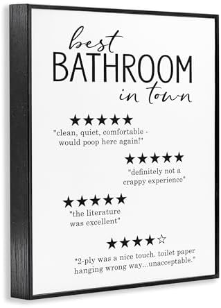 Stupell Industries 'Best Bathroom Five Star Reviews Funny Bath Phrases', Framed Giclee Art, Black, 16 x 20 Inches, Easy to Hang and Sturdy, Made in USA, by Lettered and Lined