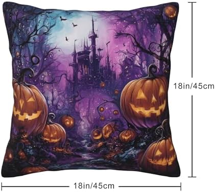 Halloween Horror Castle Throw Pillow Covers Set of 4 Decorative Soft Double Sided Print Pillow Case Farmhouse Home Decor for Living Room Sofa Couch 18x18