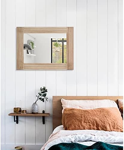 Rectangle Mirror Retro Wooden Wall-Mounted Mirrors Farmhouse Bedroom Bathroom Vanity Entrance Decorative Antique Hanging Mirror Large 20"x16"