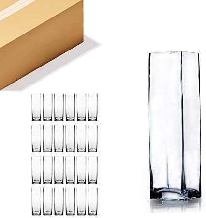 WGV Square Block Bud Vase Bulk, Width 2", Height 8", Clear Skinny Narrow Standard Floral Container Centerpiece for Wedding Party Event Home Office Decor, 24 Pieces